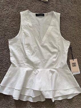 Ivanka Trump White V-Neck Tiered Peplum Tank Top